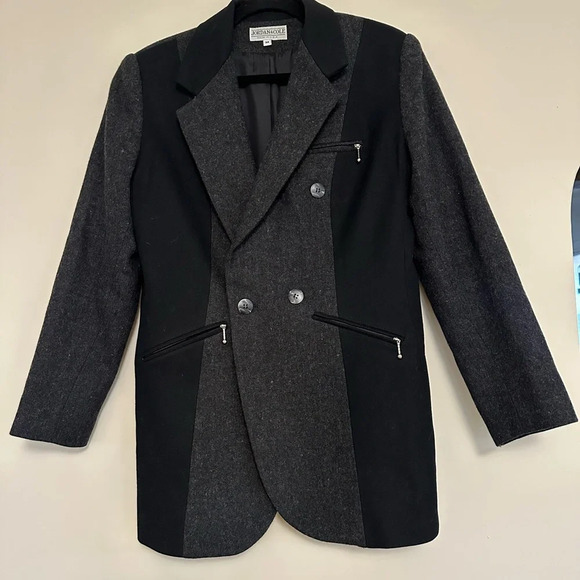 100% wool vintage coat made in USA mid length black and white tuxedo shape - Picture 2 of 6